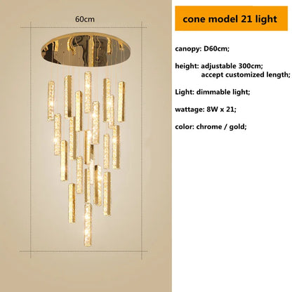 Decorbites™ Gold Chrom Stahl Kristall Anhängerleuchten mit dimmbarer LED für Villen-Treppe