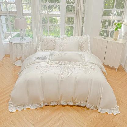 Decorbites™ Eis-Seide-Bestickte Rüschen-Bettwäsche-Set mit kühlendem und hautfreundlichem Gefühl