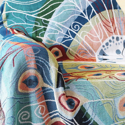 DecorBites™ Knit Sofa Blanket Cover - Butterfly and Peacock Design for Single and Double Sofas.