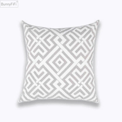 DecorBites™ Geometric Embroidered Cushion Cover Light Grey Cotton 45x45cm