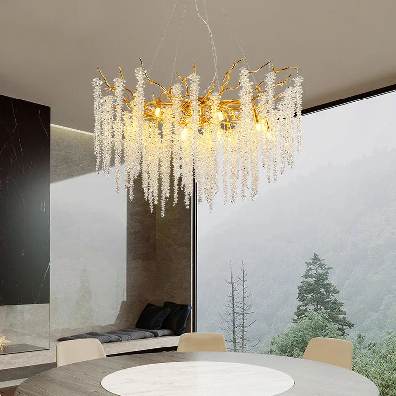 Gold Crystal Branch Chandelier Silver Body D100cm