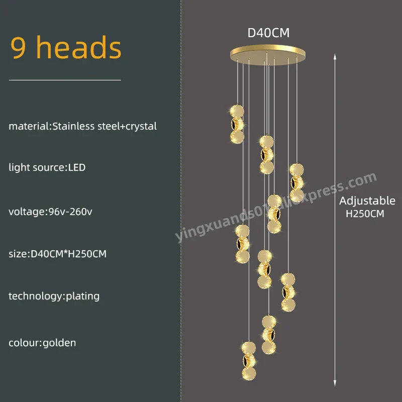 Gold Crystal Pendant Lamp 45-Head Design