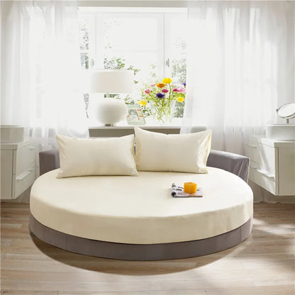 DecorBites™ Cotton Round Fitted Bed Sheet Set with Pillowcases