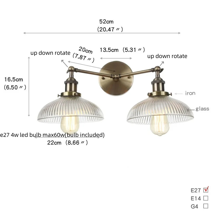 Decorbites™ Industrielles Vintage-Loft 2-Licht Steckdoseneinschaltbare LED-Wandleuchte