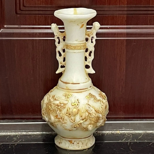 "DecorBites™ Weiße Marmor Goldvase mit Ming- und Qing-Antik-Jadedrachen"