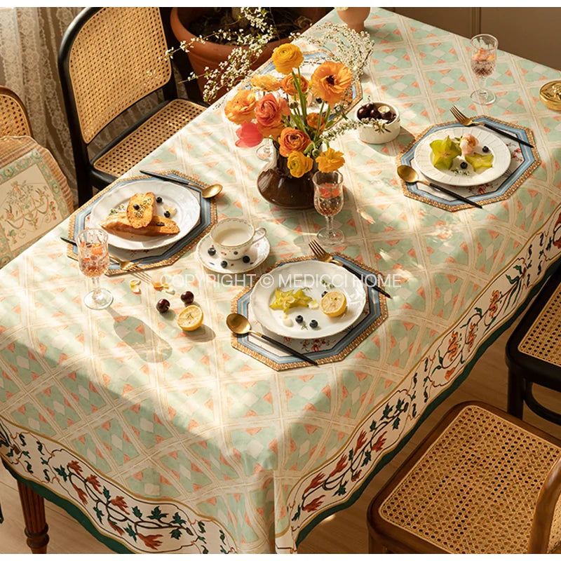 Decorbites™ Barock-Blumen-Fransen-Placemat-Set – Luxuriöse Baumwoll-Leinen-Retro-Sechseck-Tischsets