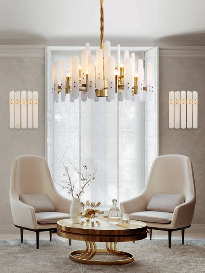 DecorBites™ Gold Chrome LED Alabaster Chandelier for Dinning Room