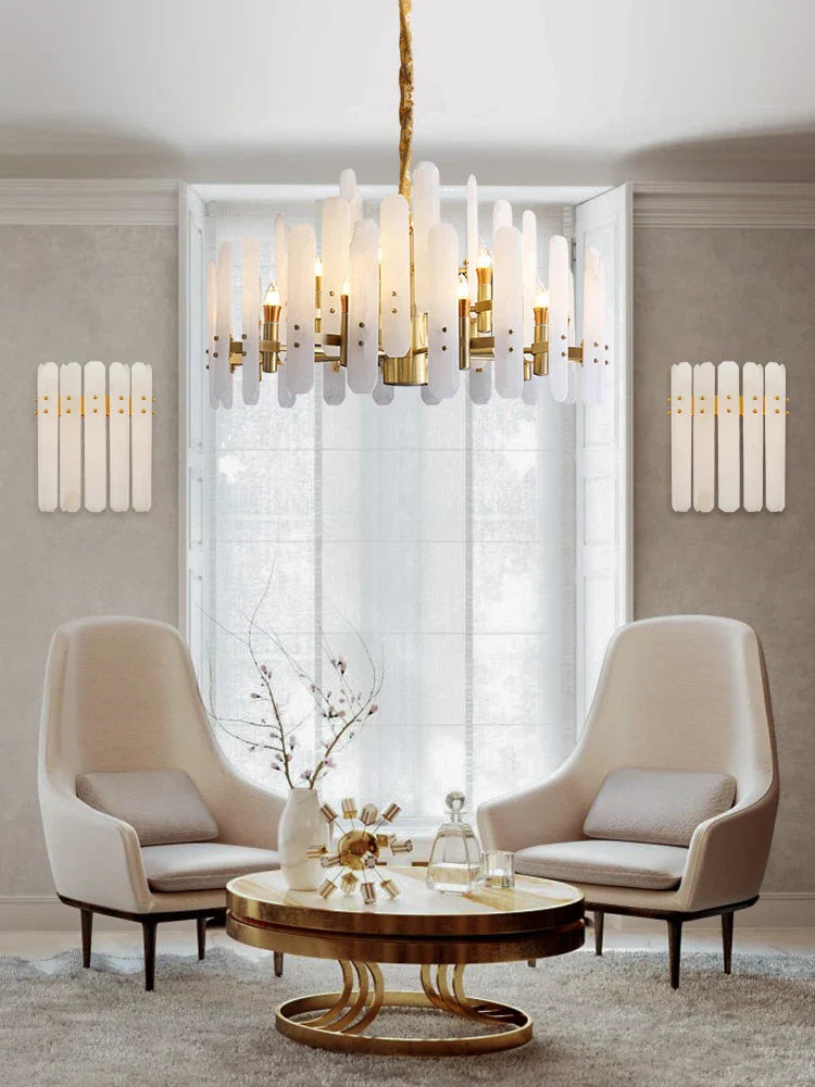 Gold Chrome Alabaster Chandelier
