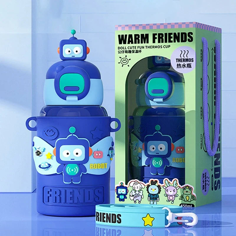 Decorbites™ Kinder-Cartoon-Edelstahl-Thermowasserflasche mit Trinkhalm