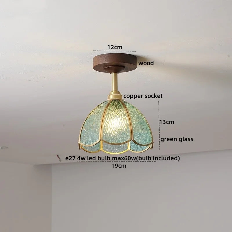 Nordic Glass Wood Ceiling Light For Foyer
