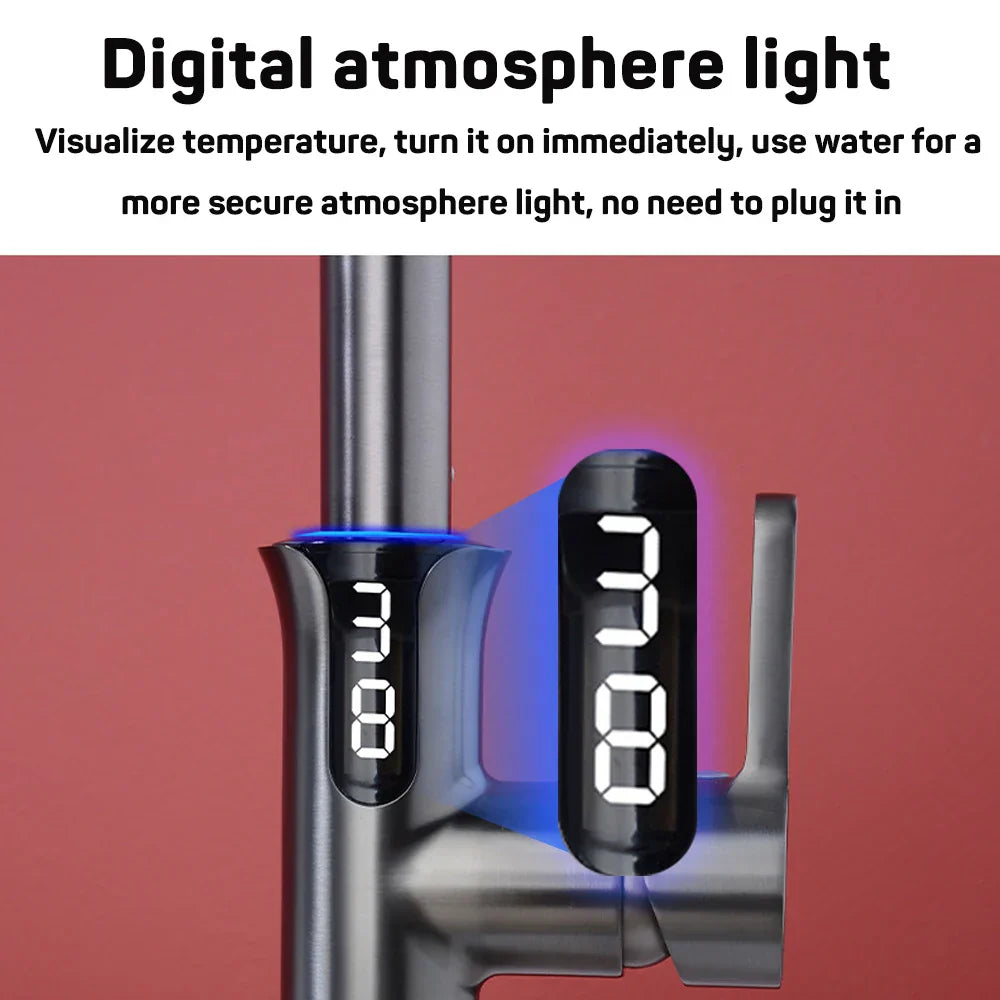 Decorbites™ Digital-Display-Wasserfall-Küchenspüle-Armatur mit herausziehbarem Sprühdüse