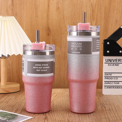 DecorBites™ Double Wall Insulated Stainless Steel Water Bottle with Straw - Large Capacity Mug