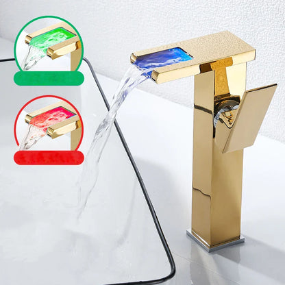 Decorbites™ LED-Wasserfall-Waschtischarmatur Messing Temperaturfarben-Wechsel Mischbatterie