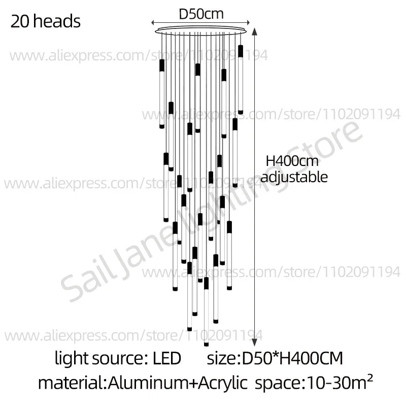 Modern Staircase Pendant Chandelier in Black or Gold
