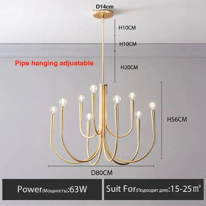 Decorbites™ Goldene Kronleuchter: Moderne nordische Metall-LED-Beleuchtung für Wohnzimmer, Küche und Restaurant