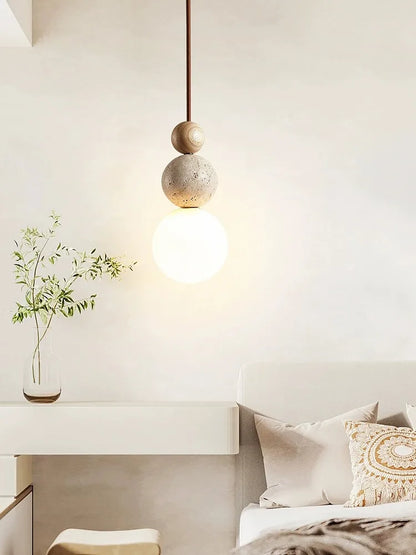 DecorBites™ Cream Style LED Pendant Lamp for Bedroom, Stone Wood Design