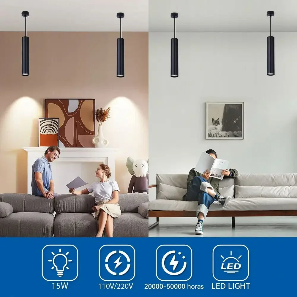 Modern Black Aluminum Cylindrical Pendant Light