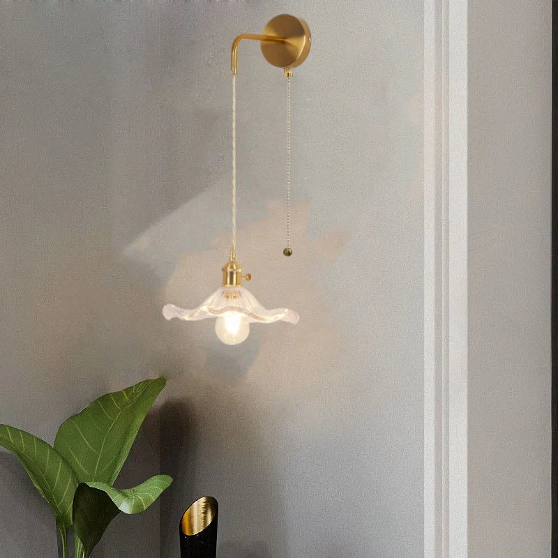 DecorBites™ Glass Copper LED Wall Sconce | Pull Chain Switch | Adjustable Bathroom Light