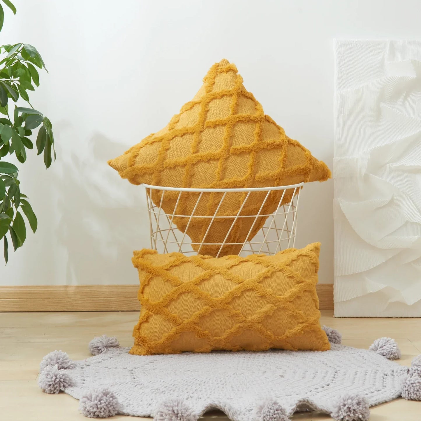 DecorBites™ Diamond Solid Embroidery Cushion Cover for Modern Home Decor