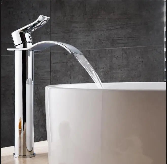 DecorBites™ Gold and White Waterfall Bathroom Basin Faucet Mixer Tap Hot Cold Sink