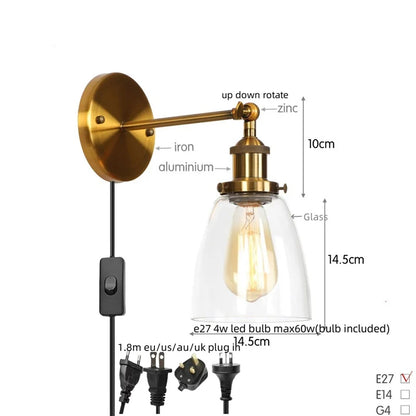 Decorbites™ LED-Wandleuchte mit Zugschalter Industrie-Stil Vintage-Schlafzimmerlampe