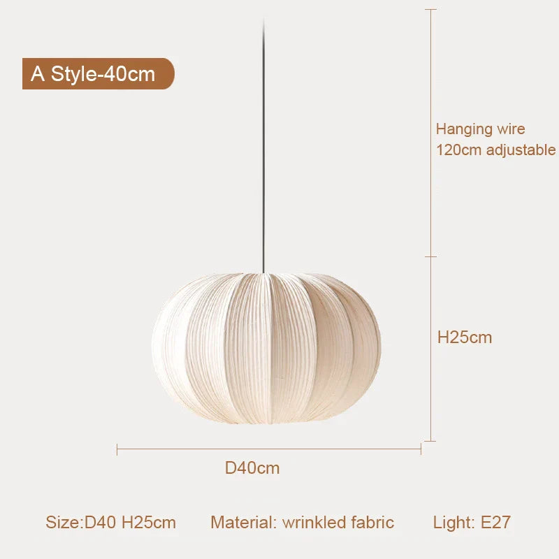Pleated Fabric Pendant Light Wabi Sabi 3-Head