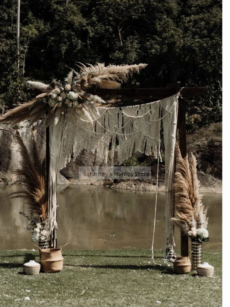 DecorBites™ Cotton Macrame Wedding Backdrop Curtain with Tassel | Boho Wall Tapestry