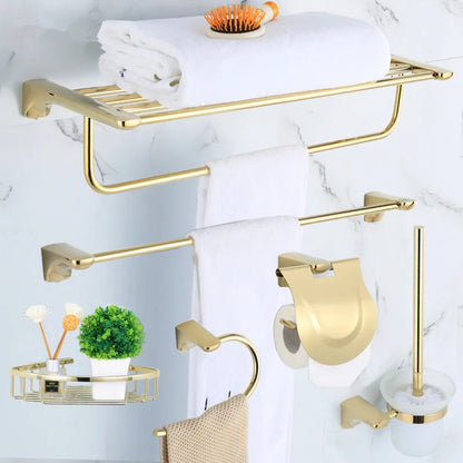 Decorbites™ Gold-Badmöbel-Set: Handtuchhalter, Regal, Papierhalter, Handtuchhalter, Toilettenbürstenhalter