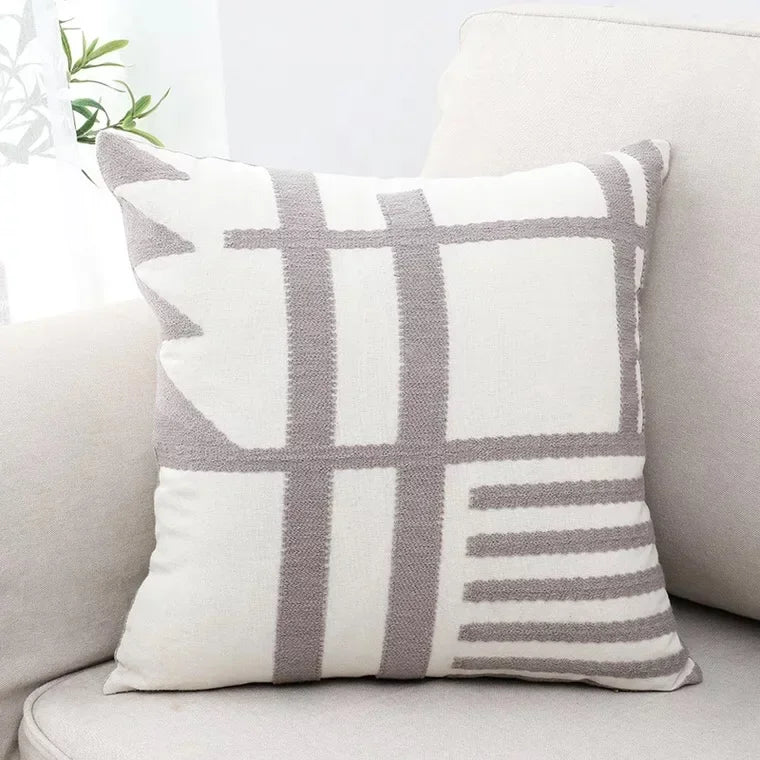 DecorBites™ Embroidered Burlap Cushion Cover | Black White Gray Pillow Cover 45x45cm