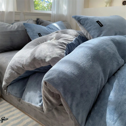 DecorBites™ Coral Color Blocked Velvet Single Duvet Cover for Winter