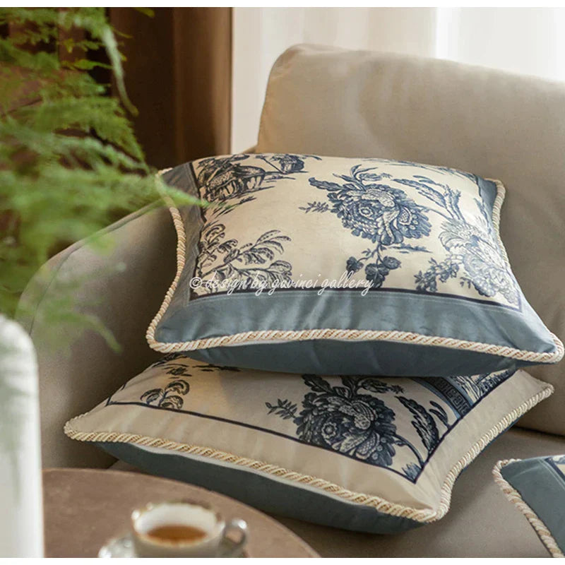 Decorbites™ Delft-Blau Toile de Jouy Kissenbezüge - Vintage Französischer Stil für Hausdekoration
