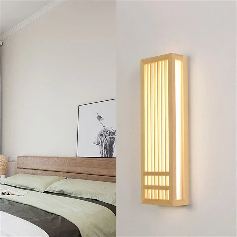 DecorBites™ Japanese Wood Wall Lamps LED Acrylic Rectangular Bedside Light for Bedroom