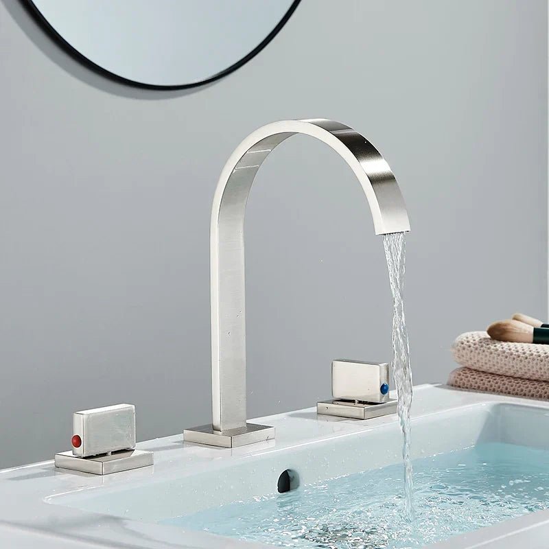DecorBites™ Dual Handle Gold Basin Faucet - Deck Mounted Hot/Cold Water Mixer Tap