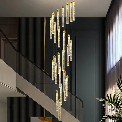 DecorBites™ Crystal Staircase Chandelier LED Modern Interior Designer Gold Attic Lamps