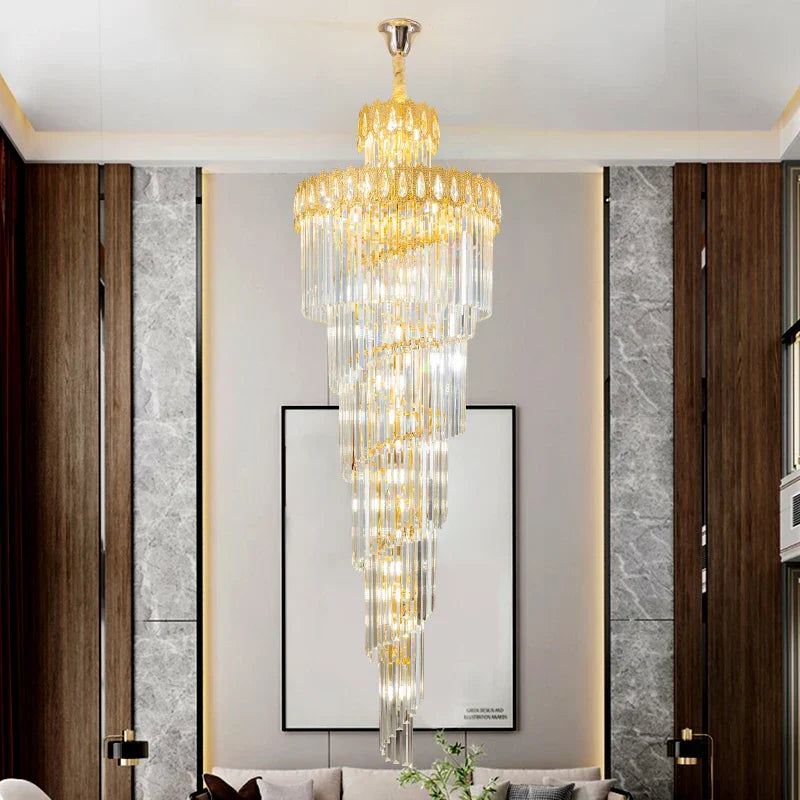DecorBites™ Crystal Stair Long Chandelier - Simple Modern Design for Duplex Villa Living Room