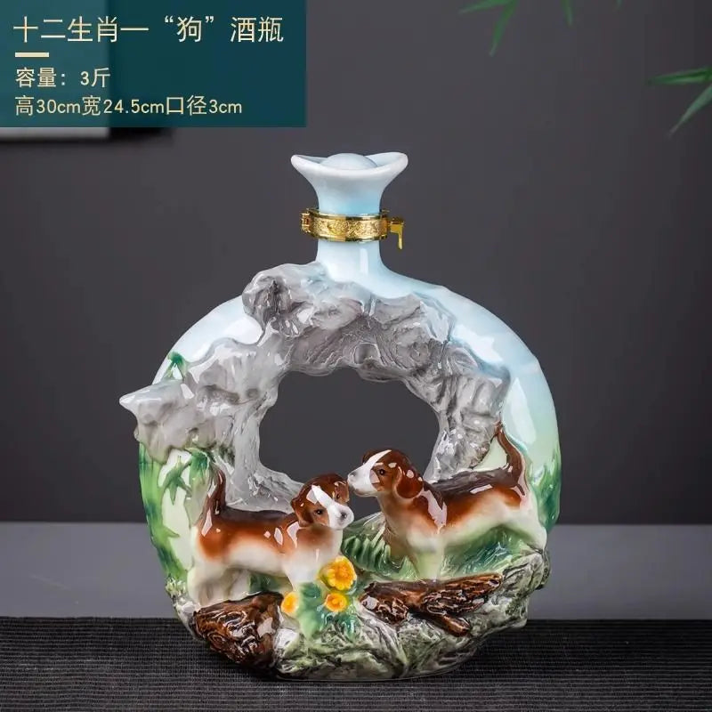Decorbites™ Jingdezhen-Porzellan-Weinflaschen-Skulptur Geschenk Chinesisches Zodiac 3kg