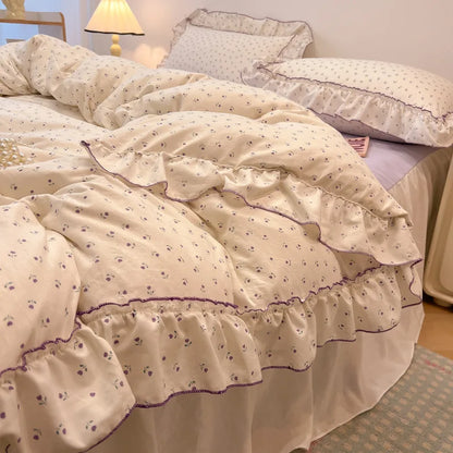 Decorbites™ Koreanische Prinzessin Blumenmuster-Bettwäsche-Set aus gewaschener Baumwolle für Mädchen