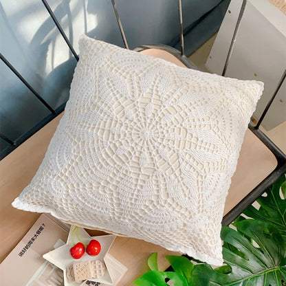 DecorBites™ Crochet Cushion Cover Handmade Woven Pillow Case 40*40cm Square Circular Decorative Pillows