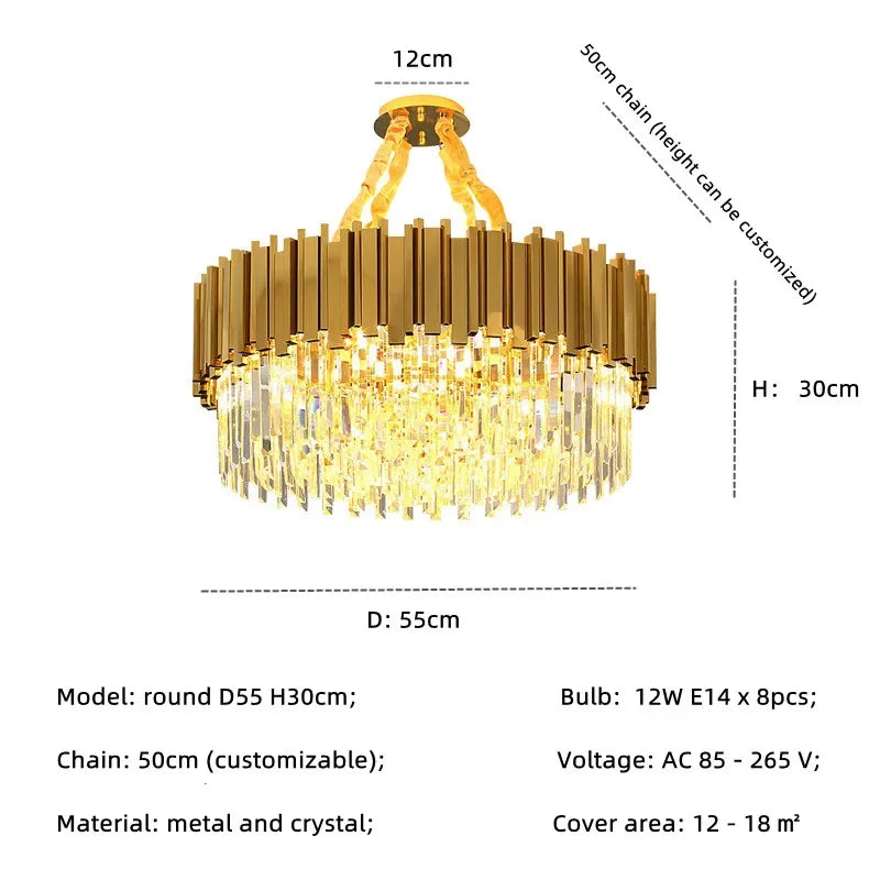 Gold Crystal LED Pendant 18-Light 2-Tier Design