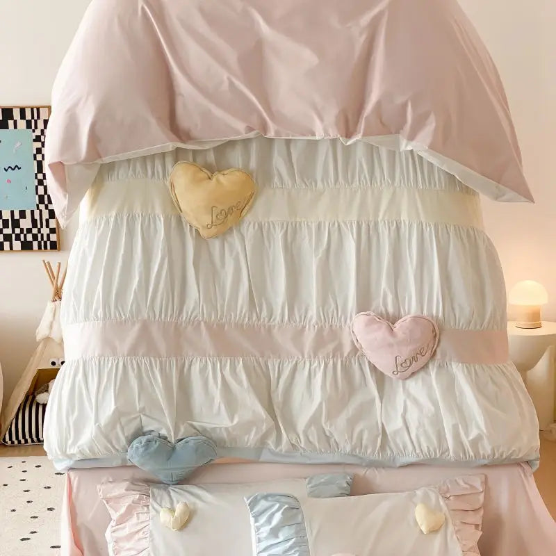 Decorbites™ Herzförmiges Bettwäsche-Set aus gewaschener Baumwolle - Bettbezug, Bettlaken, Kissenbezüge