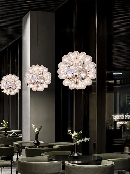 DecorBites™ Clear Glass Bubble G4 LED Dandelion Chandelier - Gold/Silver/Black Hardware