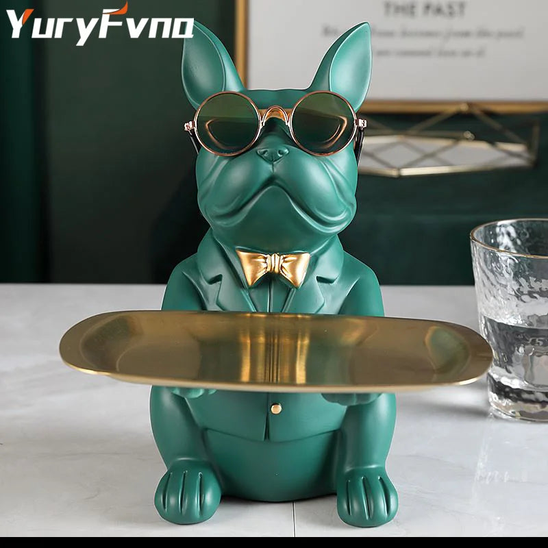 Decorbites™ Französische-Bulldogge-Figur-Tablett-Skulptur-Münzsparbank-Heimdekoration-Statue