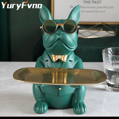Decorbites™ Französische-Bulldogge-Figur-Tablett-Skulptur-Münzsparbank-Heimdekoration-Statue