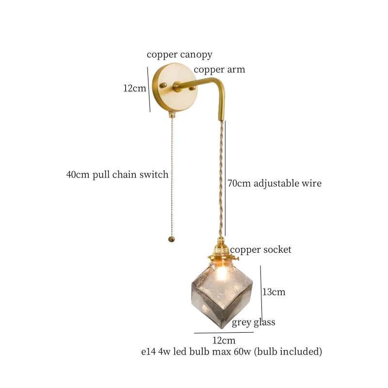 Decorbites™ Graue Glas LED Wandlampe Schlafzimmer Wohnzimmer Loft Modern Kupfer Wandlampe