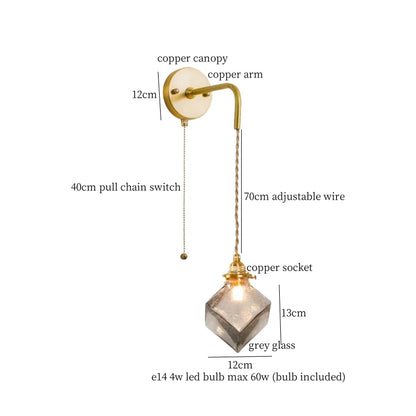 Decorbites™ Graue Glas LED Wandlampe Schlafzimmer Wohnzimmer Loft Modern Kupfer Wandlampe