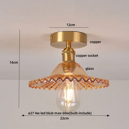 DecorBites™ Green Flower Glass Copper Ceiling Light - Nordic Modern LED, Living Room Bedroom Hallway Fixtures