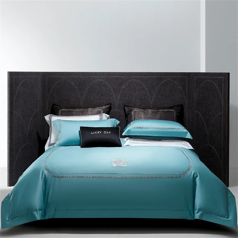 Decorbites™ Baumwoll-Satin-Jacquard-Stickerei-Bettwäsche-Set mit elastischem Spannbettlaken & Daunendeckelbezug