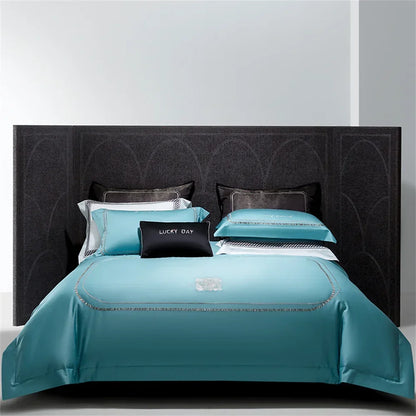 Decorbites™ Baumwoll-Satin-Jacquard-Stickerei-Bettwäsche-Set mit elastischem Spannbettlaken & Daunendeckelbezug
