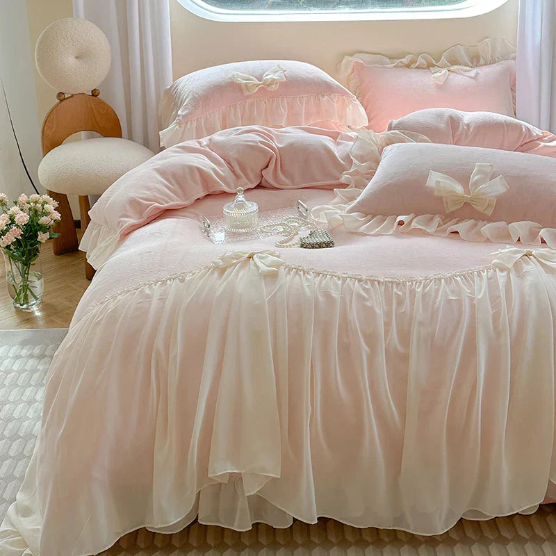 DecorBites™ French Princess Lace Ruffles Bedding Set with Velvet Duvet Cover
