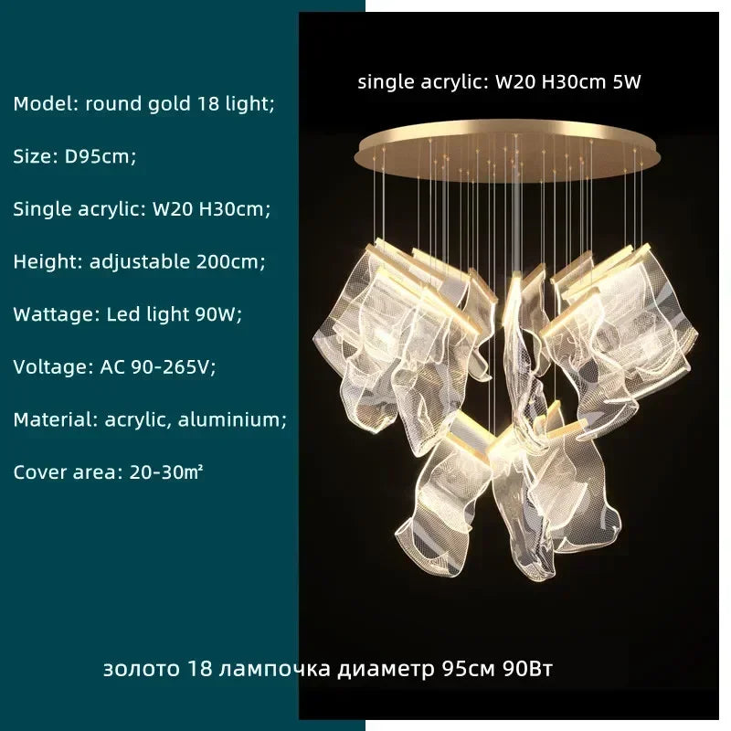 Decorbites™ Acryl-Blätter-Kronleuchter LED-Leuchte dimmbar Luxus-Pendant für die Hausdekoration